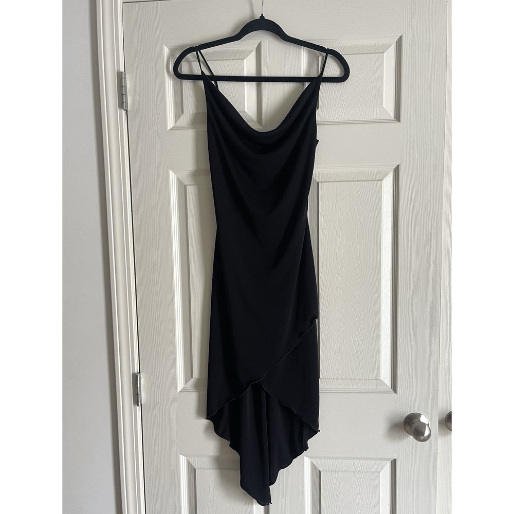 Y2K City Triangles Black Hi Low Dress XS Cowl Neck Spaghetti Strap LBD Light
